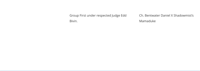 Group First under respected Judge Edd Bivin.       Ch. Bentwater Daniel X Shadowmist’s Mamaduke